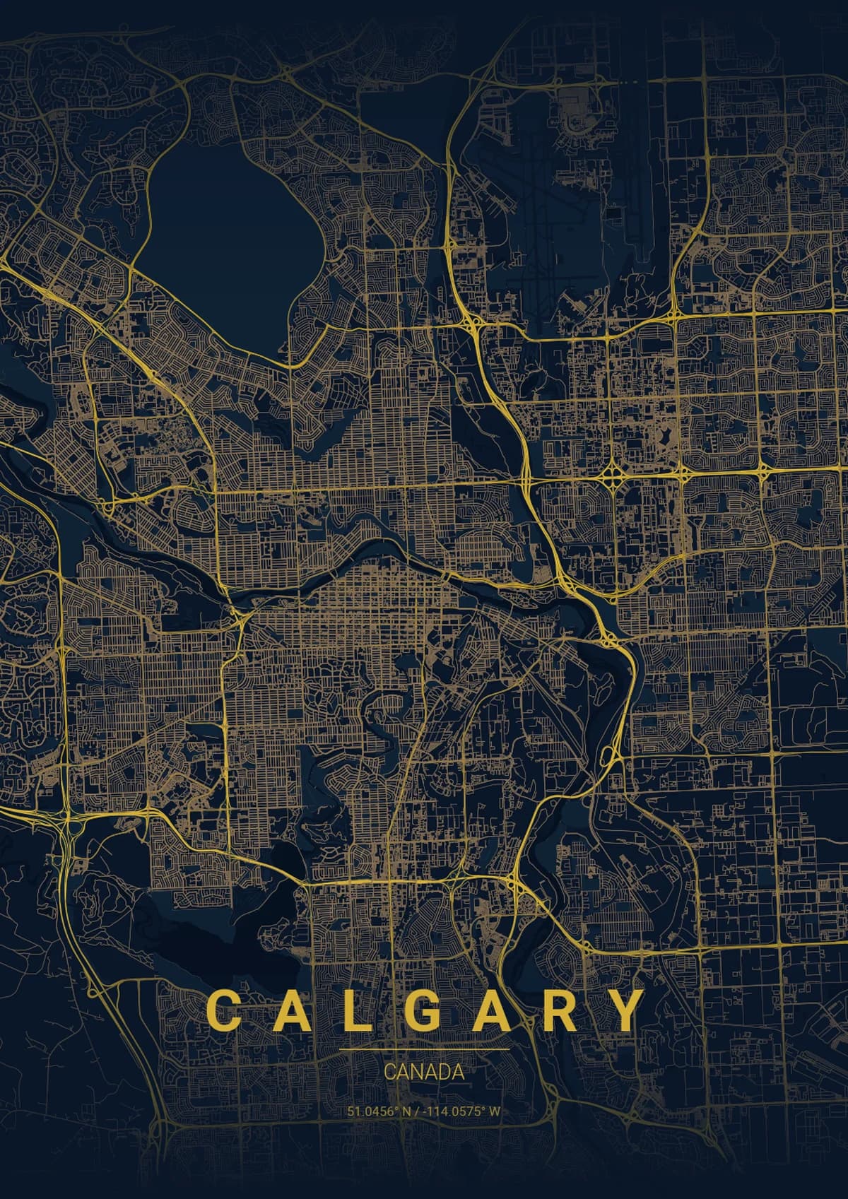 Calgary Map Poster - Midnight Blue Style
