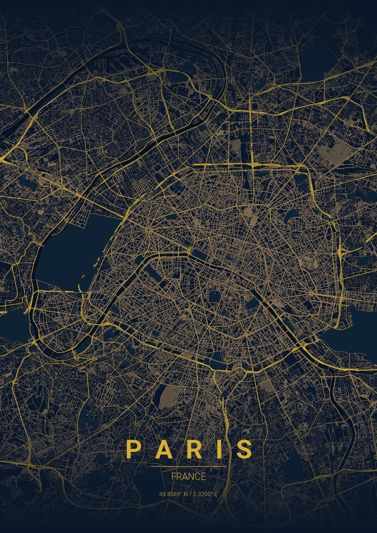Paris Map Poster - Midnight Blue Style