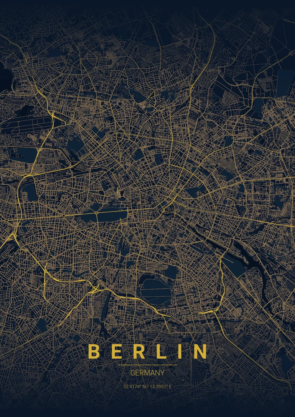 Berlin Map Poster - Midnight Blue Style