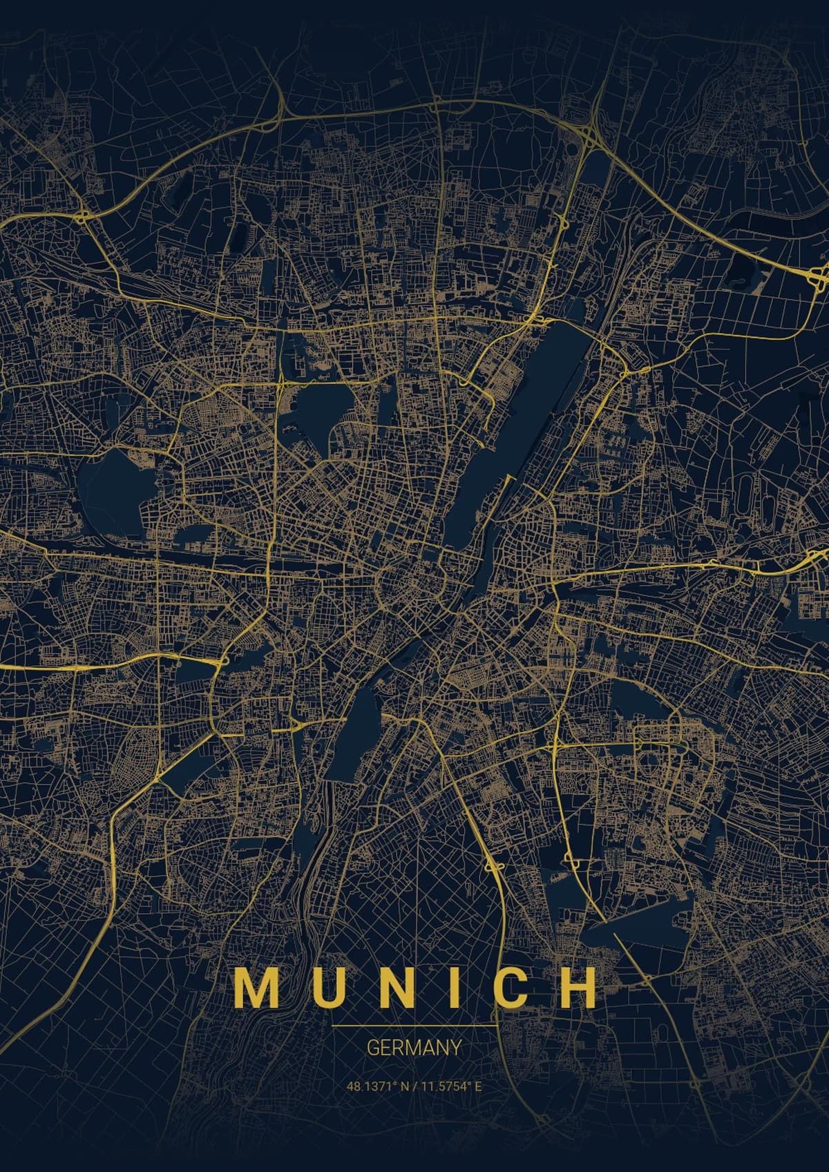 Munich Map Poster - Midnight Blue Style