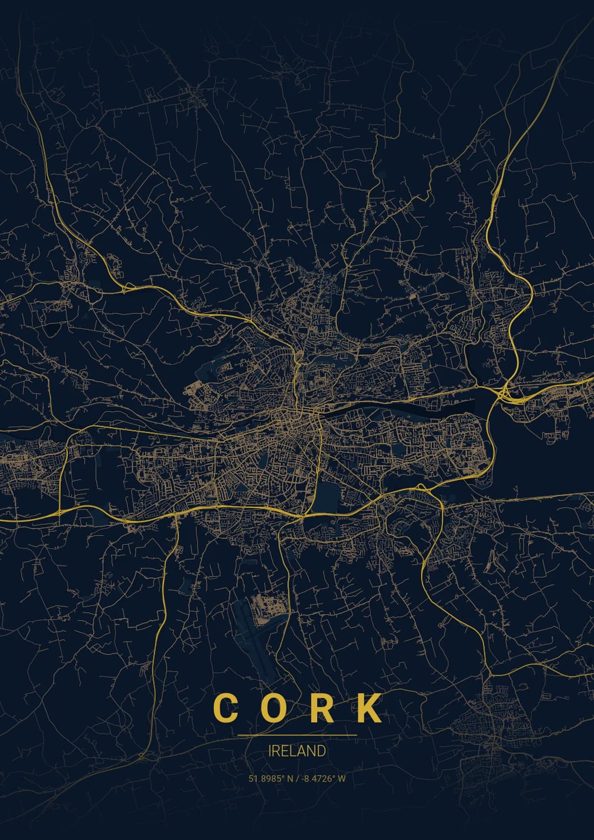 Cork Map Poster - Midnight Blue Style