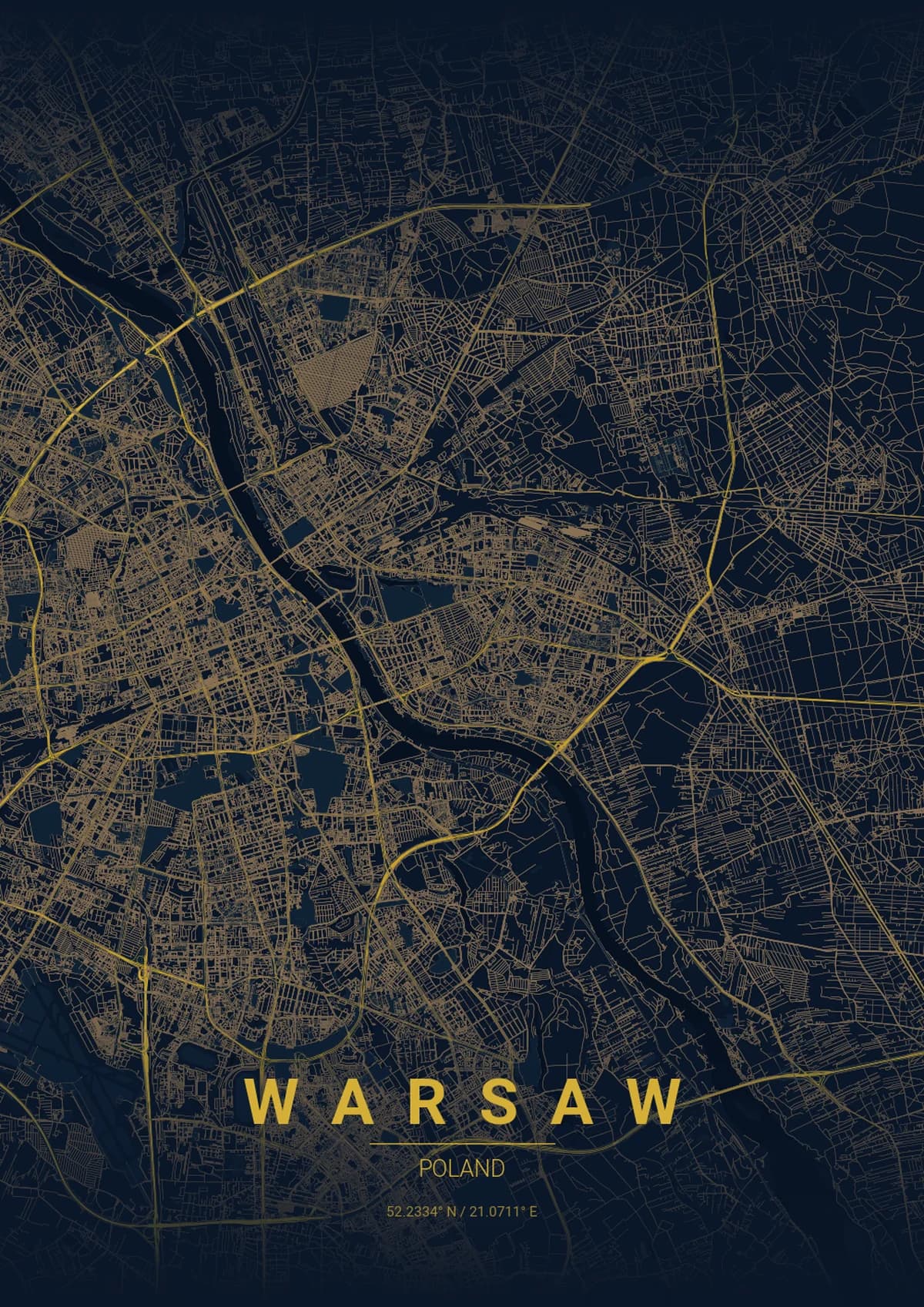 Warsaw Map Poster - Midnight Blue Style