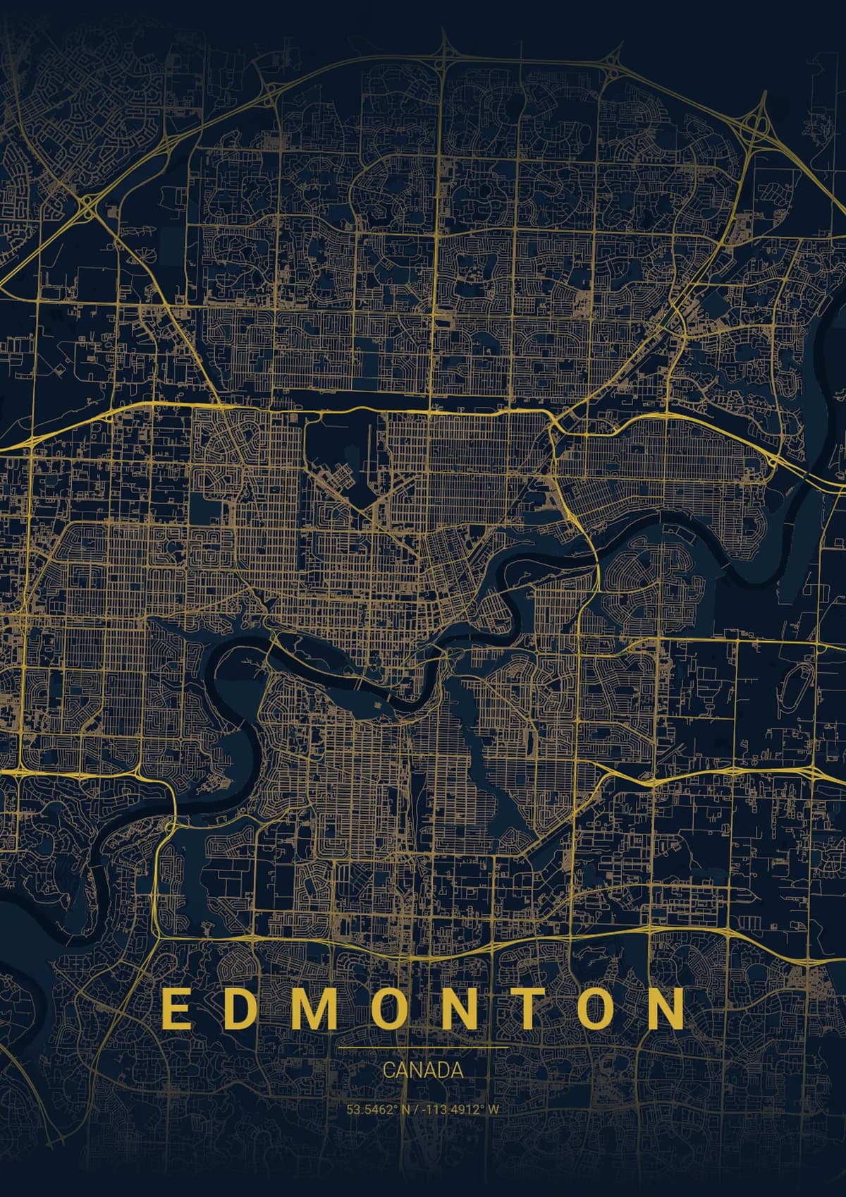 Edmonton Map Poster - Midnight Blue Style | City Prints Edmonton Map Poster - Midnight Blue Style