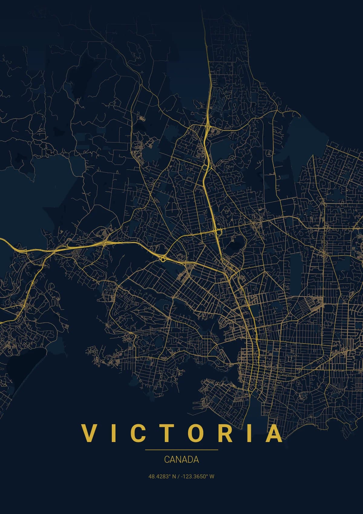 Victoria Map Poster - Midnight Blue Style | City Prints Victoria Map Poster - Midnight Blue Style