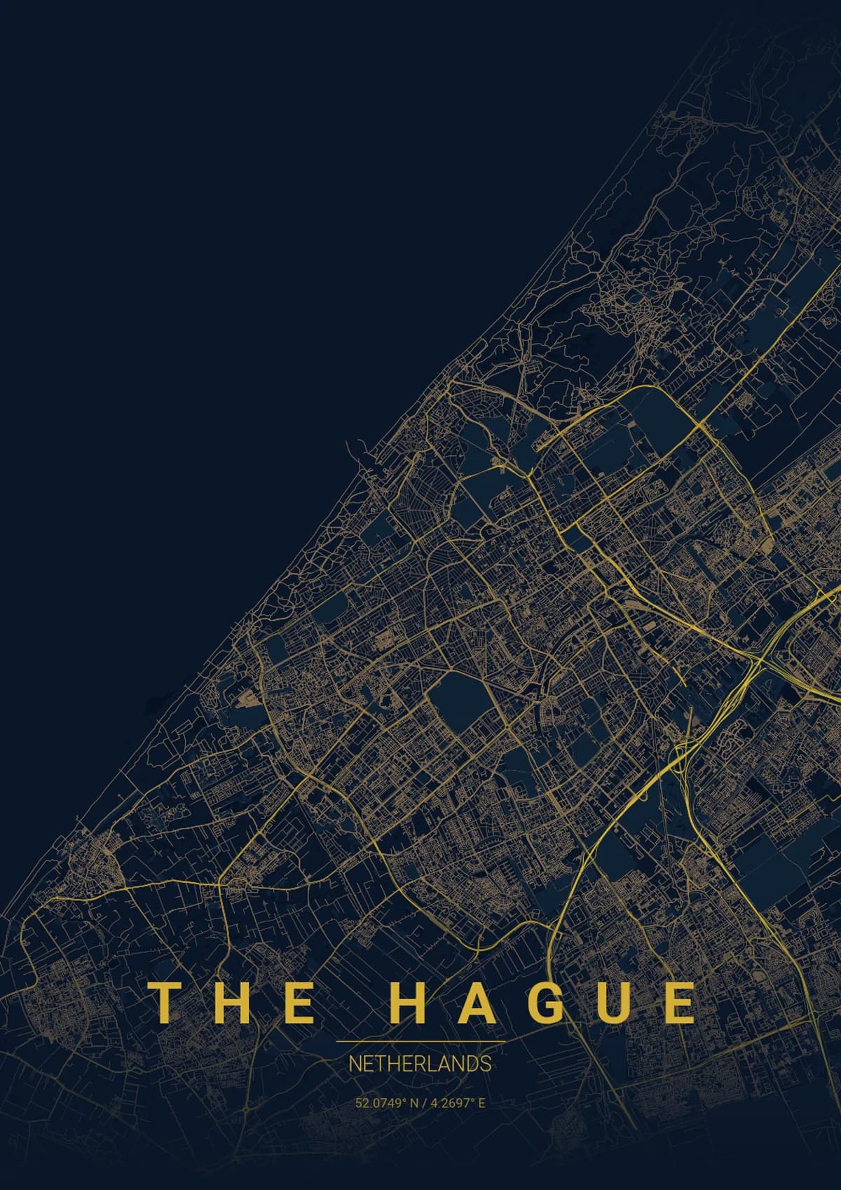 The Hague Map Poster - Midnight Blue Style | City Prints The Hague Map Poster - Midnight Blue Style
