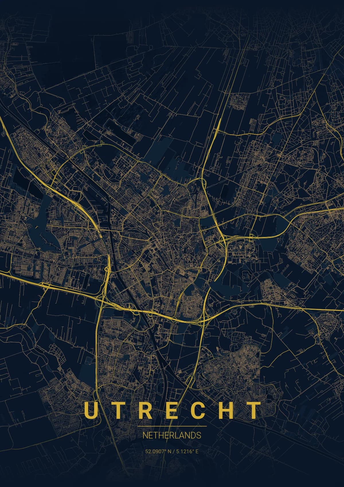 Utrecht Map Poster - Midnight Blue Style | City Prints Utrecht Map Poster - Midnight Blue Style