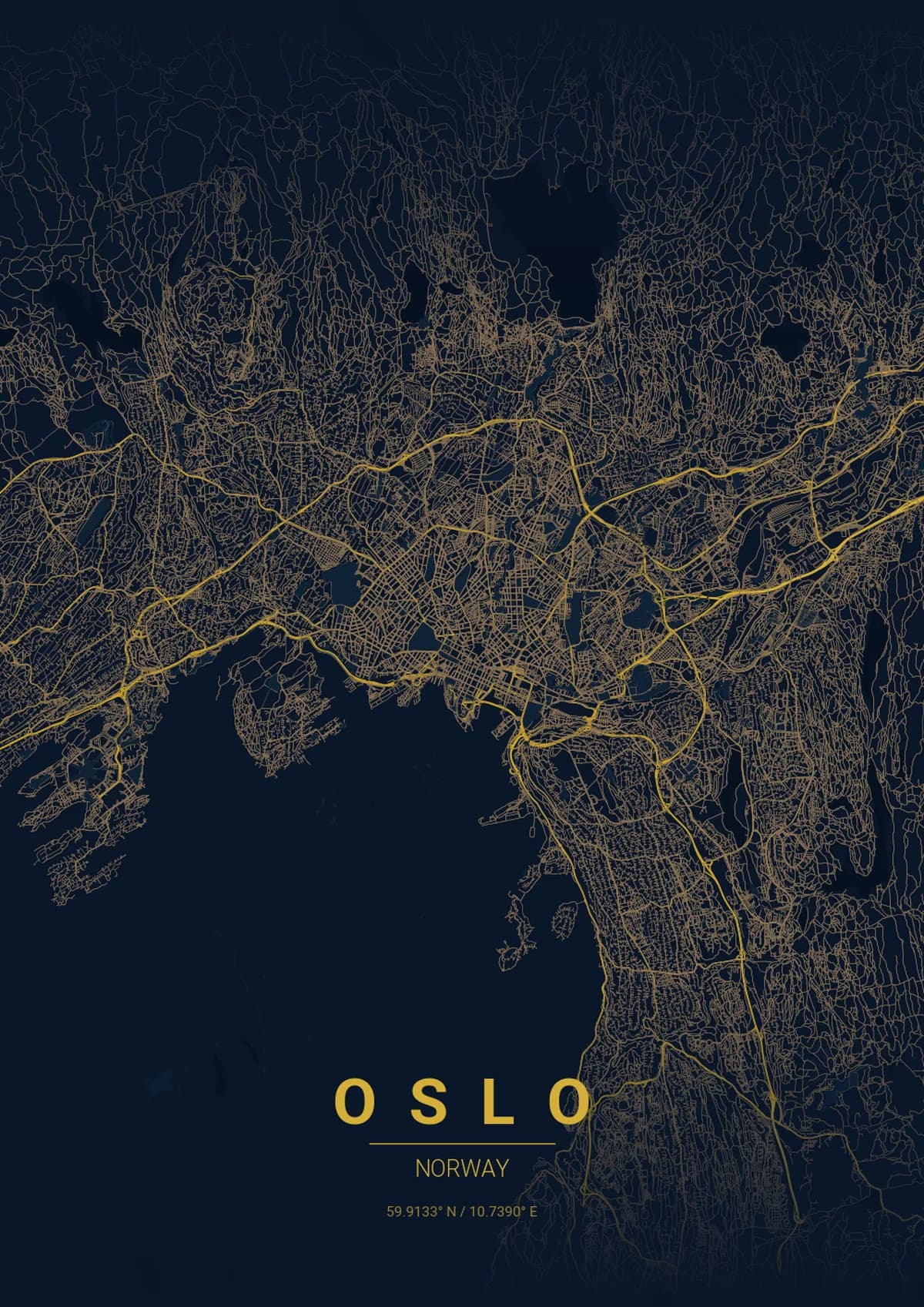 Oslo Map Poster - Midnight Blue Style | City Prints Oslo Map Poster - Midnight Blue Style
