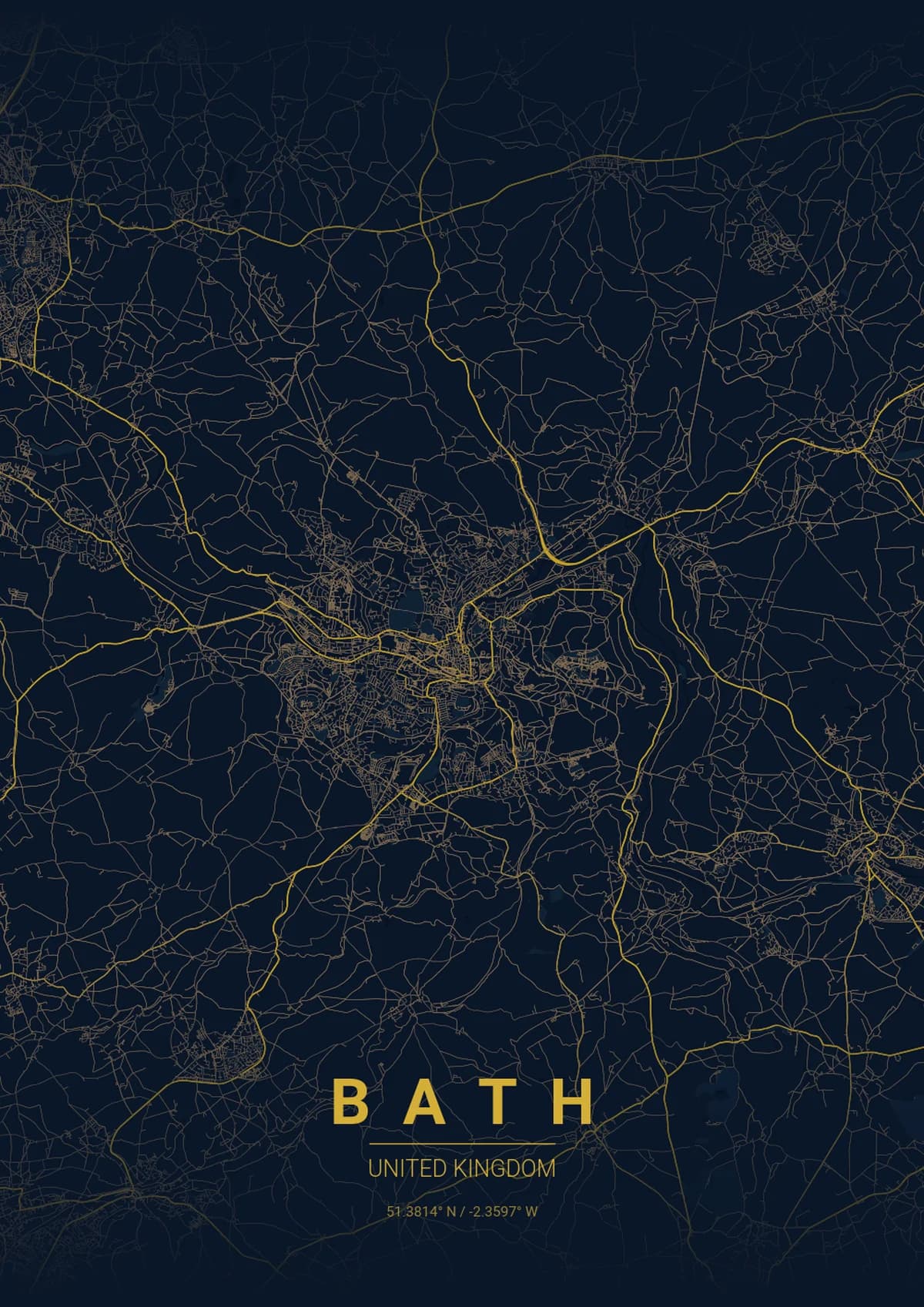 Bath Map Poster - Midnight Blue Style | City Prints Bath Map Poster - Midnight Blue Style