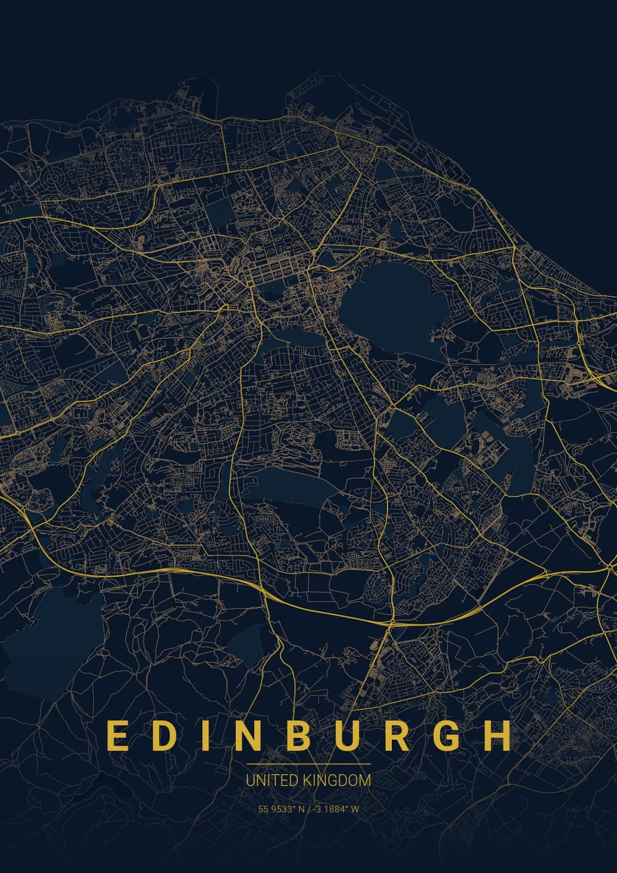 Edinburgh Map Poster - Midnight Blue Style | City Prints Edinburgh Map Poster - Midnight Blue Style