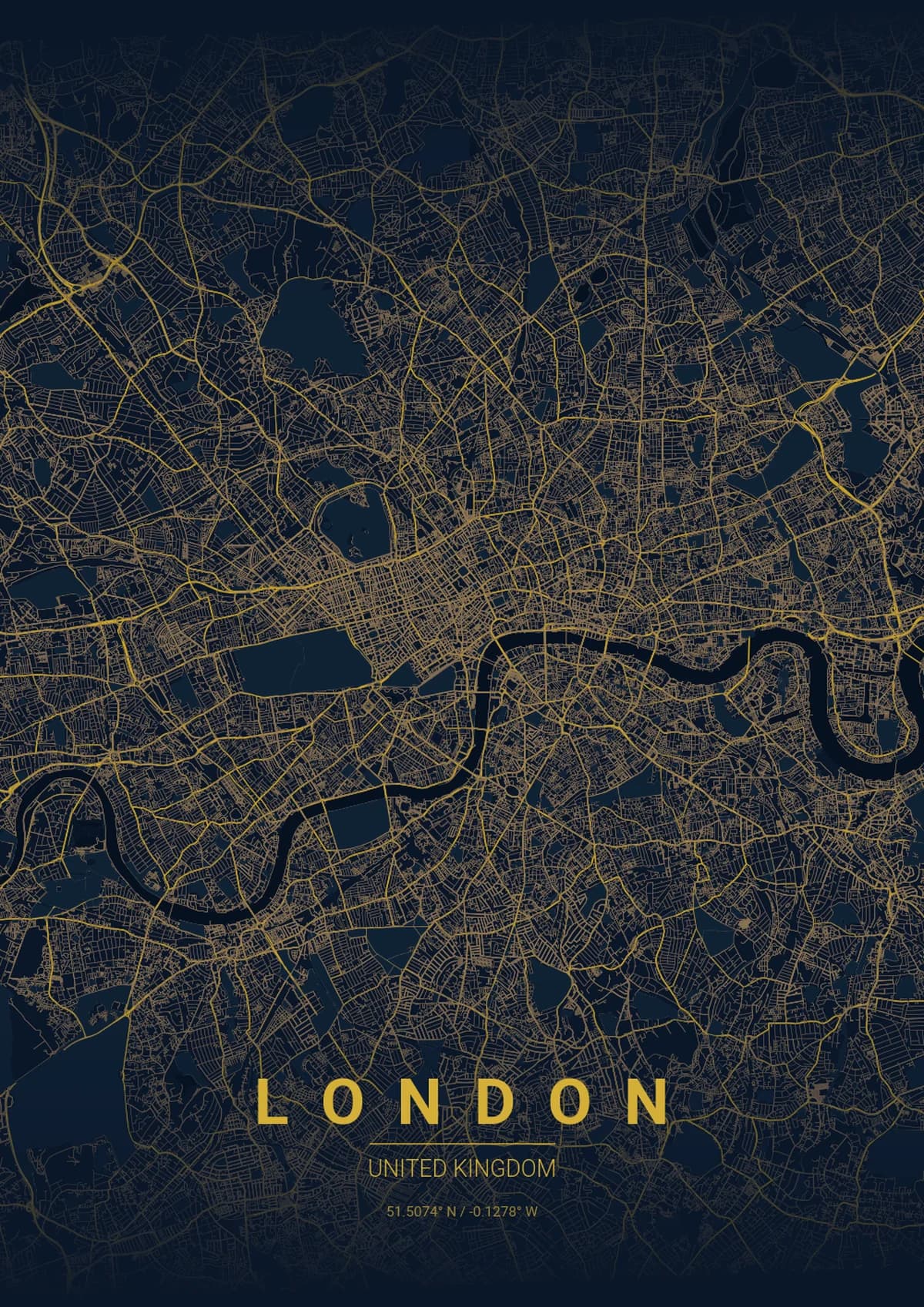 London Map Poster - Midnight Blue Style | City Prints London Map Poster - Midnight Blue Style
