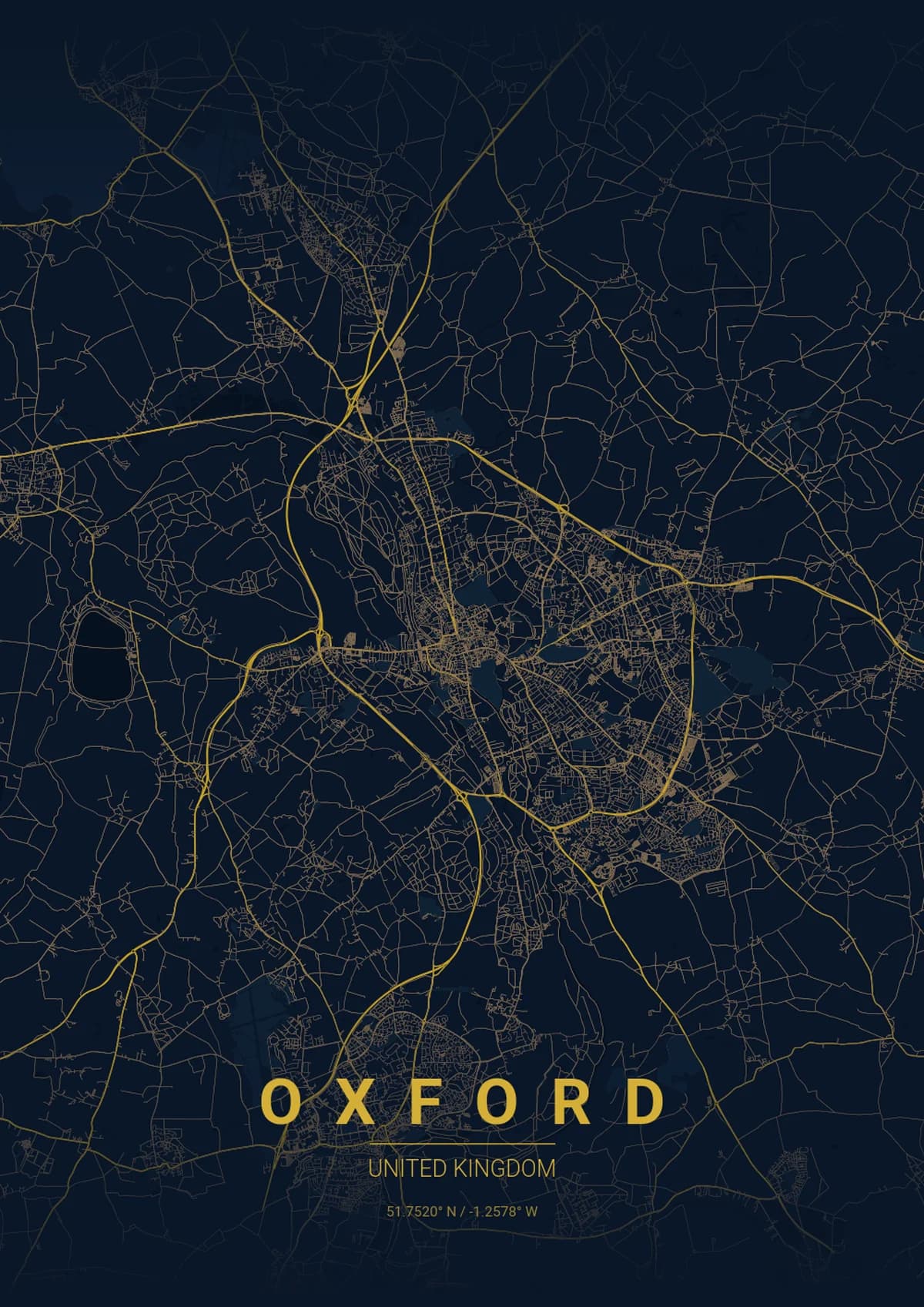 Oxford Map Poster - Midnight Blue Style | City Prints Oxford Map Poster - Midnight Blue Style