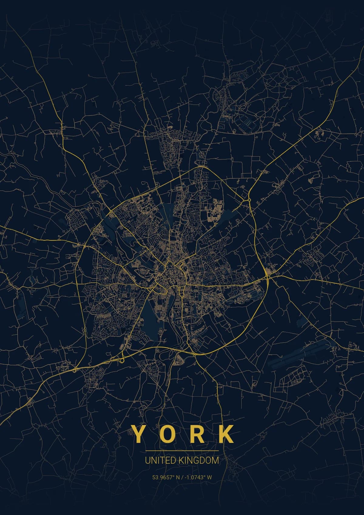York Map Poster - Midnight Blue Style | City Prints York Map Poster - Midnight Blue Style