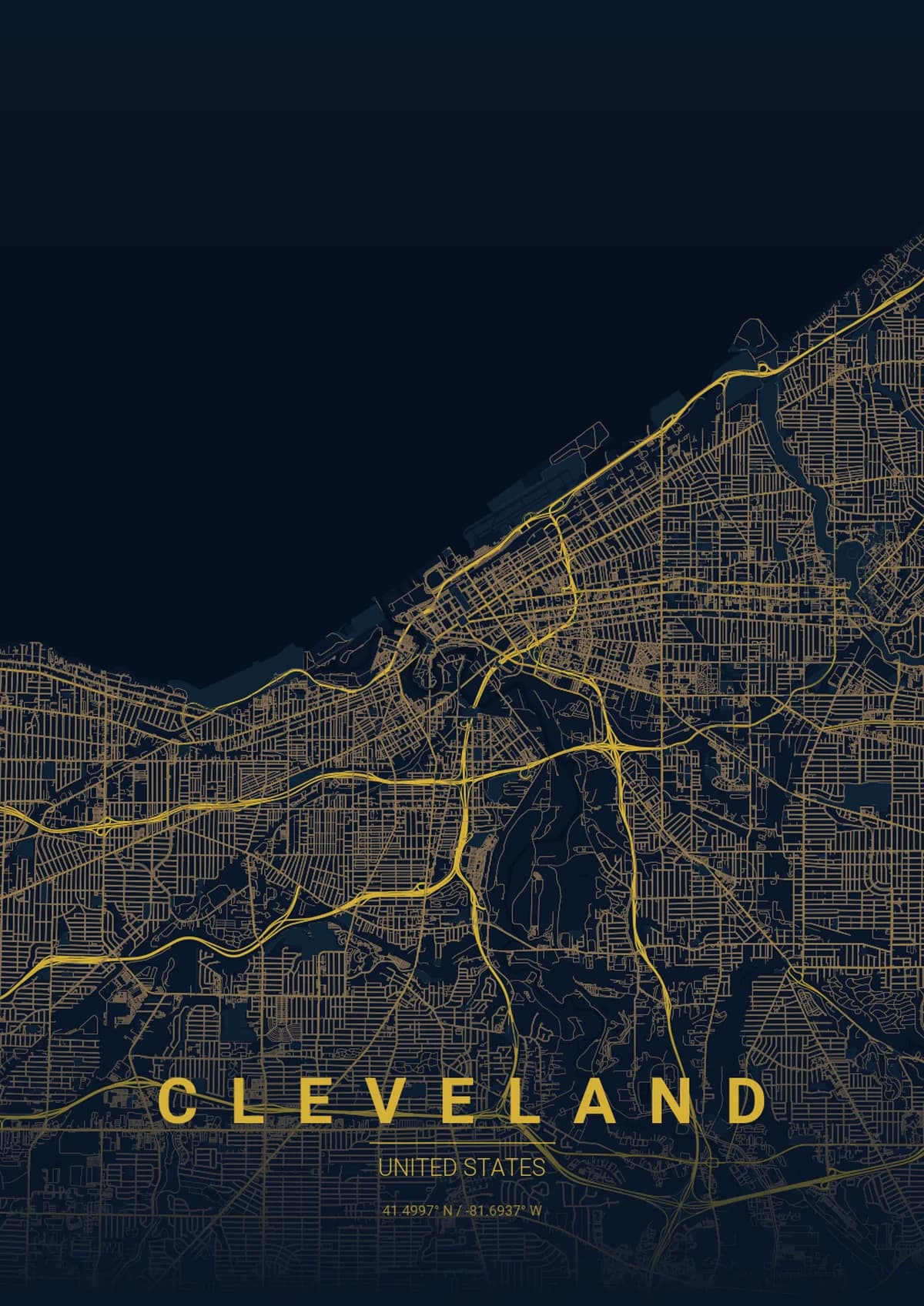 Cleveland Map Poster - Midnight Blue Style | City Prints Cleveland Map Poster - Midnight Blue Style