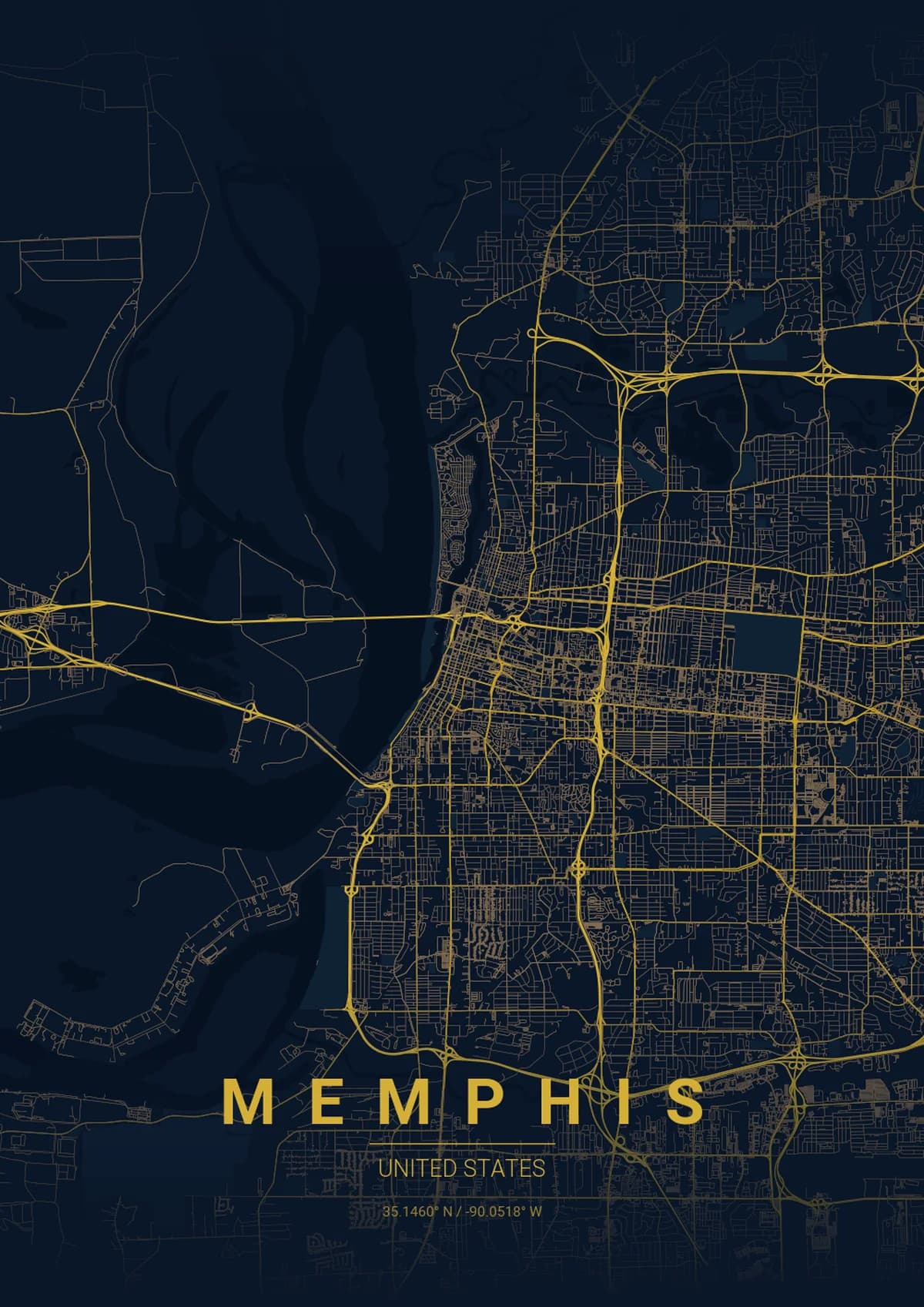 Memphis Map Poster - Midnight Blue Style | City Prints Memphis Map Poster - Midnight Blue Style