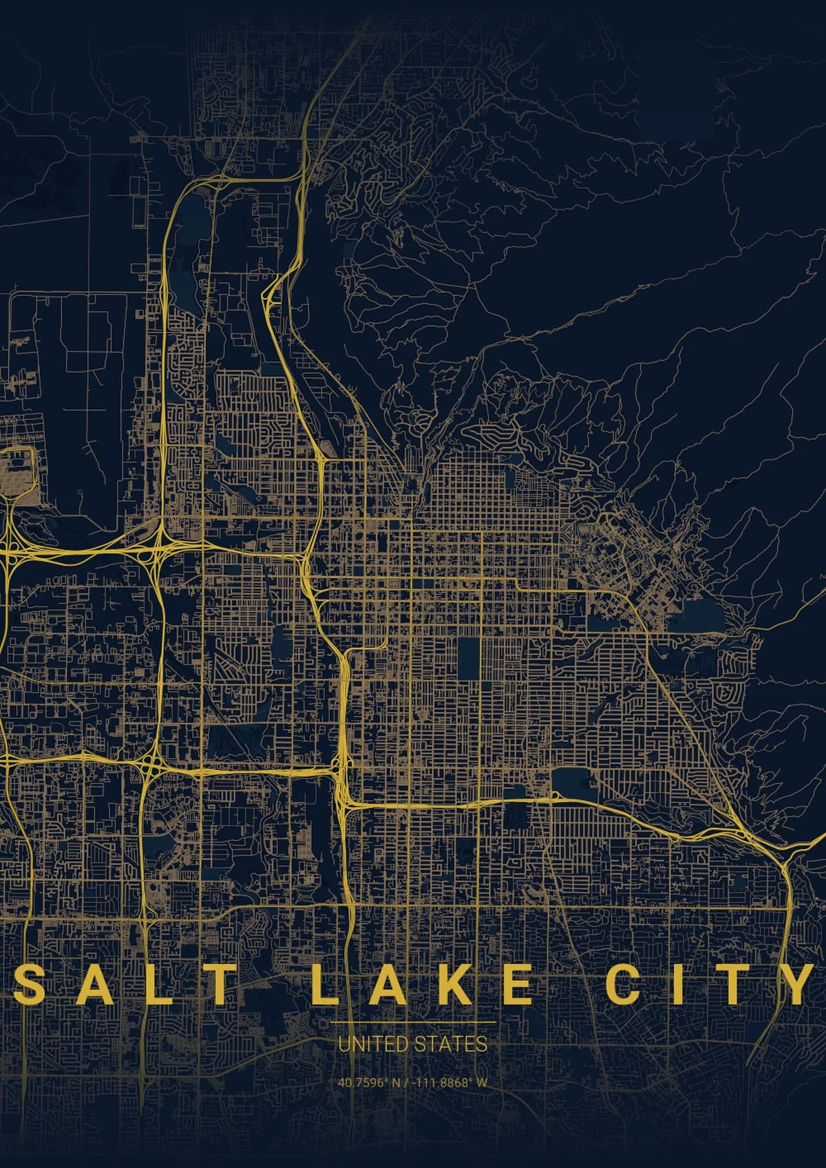 Salt Lake City Map Poster - Midnight Blue Style | City Prints Salt Lake City Map Poster - Midnight Blue Style
