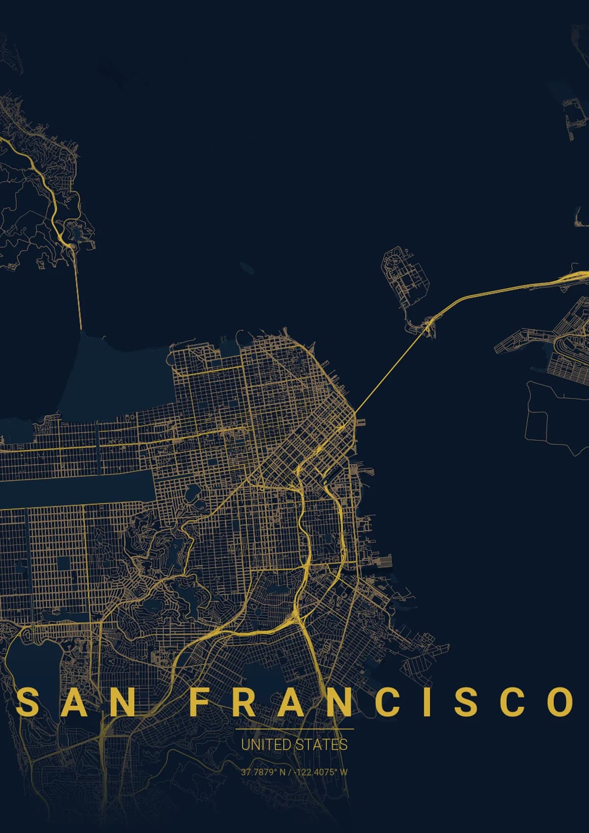 San Francisco Map Poster - Midnight Blue Style | City Prints San Francisco Map Poster - Midnight Blue Style