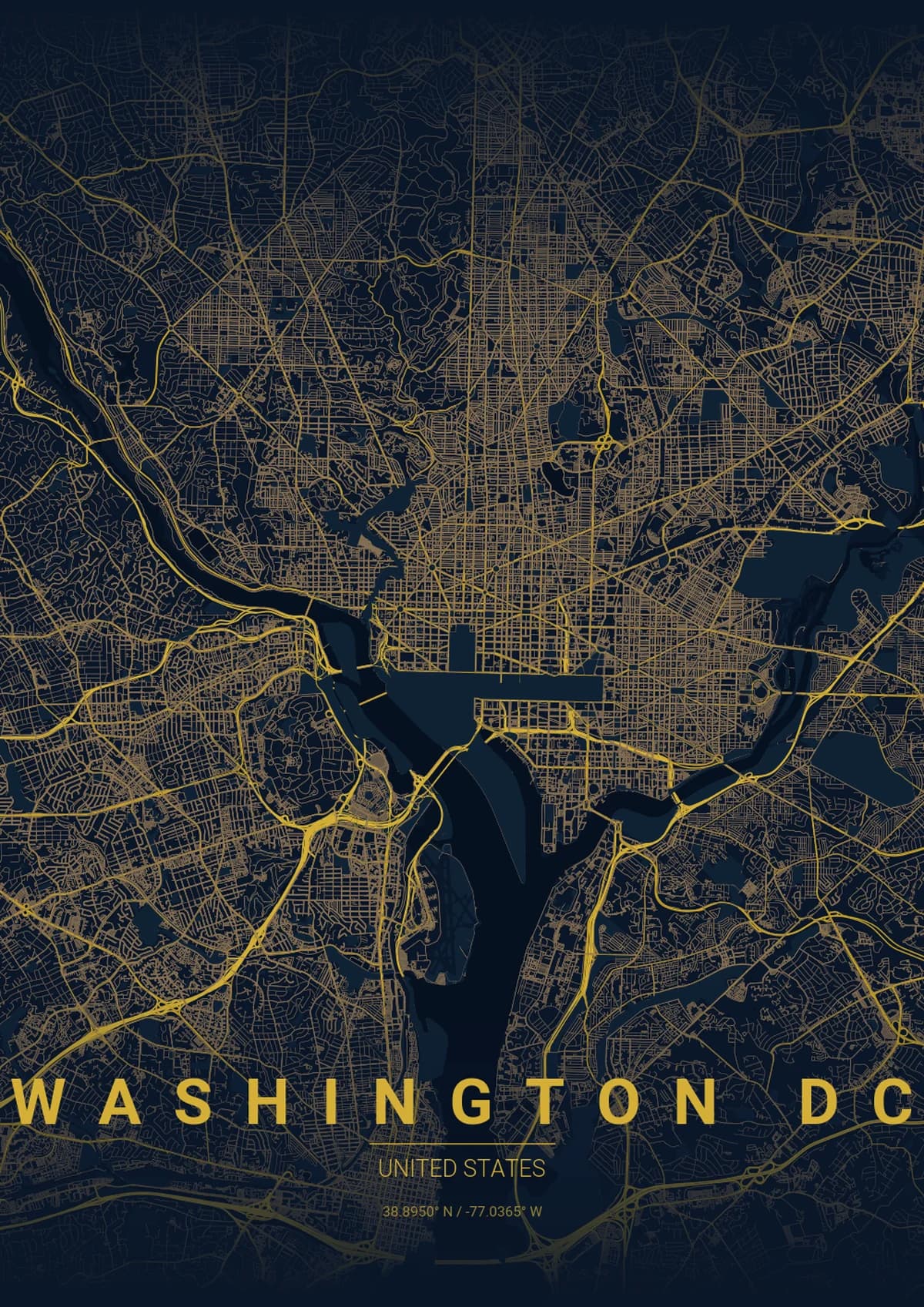 Washington DC Map Poster - Midnight Blue Style | City Prints Washington DC Map Poster - Midnight Blue Style